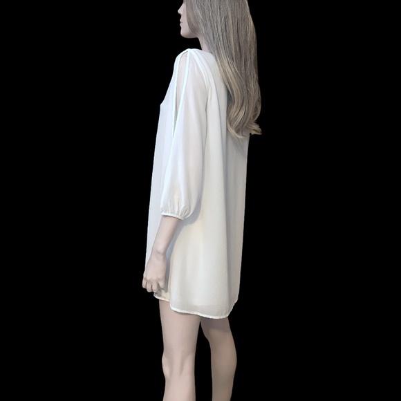 Lulu's Chiffon Cold Shoulder Shift Dress Tunic Wedding open sleeve Flowy Angelic - Picture 4 of 16